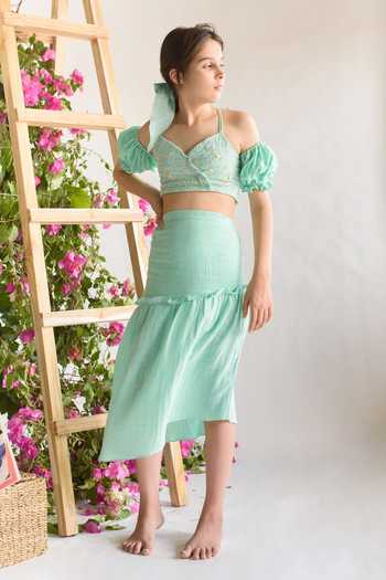 Littleens Floral Embroidered Bralette & Asymmetric Skirt 