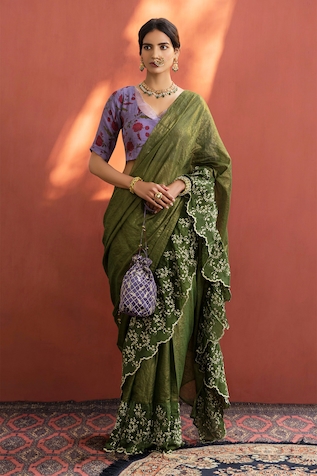 Shop Green designer Sarees for Women Online