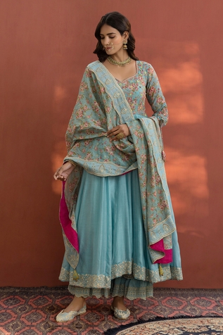 Naaz By Noor Chanderi Floral Print Anarkali Set