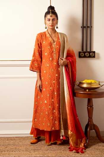 Loka By Veerali Raveshia Chanderi Silk Kurta Sharara Set 