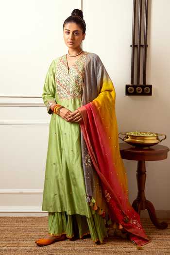 Loka By Veerali Raveshia Chanderi Silk Kurta Sharara Set 