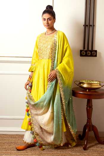 Loka By Veerali Raveshia Chanderi Silk Anarkali Sharara Set 