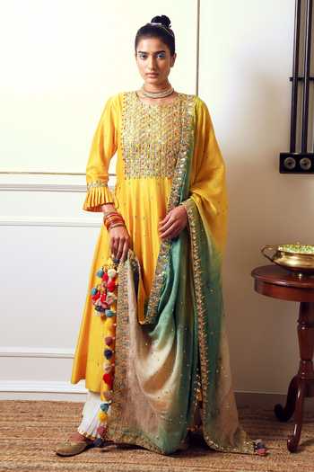 Loka By Veerali Raveshia Chanderi Silk Anarkali Sharara Set 