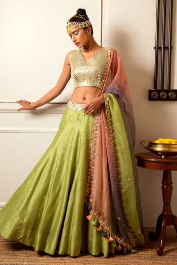 Loka By Veerali Raveshia Mirror Work Lehenga Set 