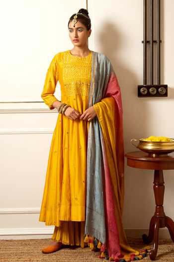 Loka By Veerali Raveshia Chanderi Silk Anarkali Sharara Set 