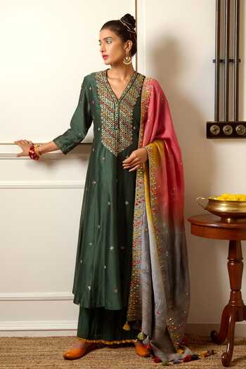 Loka By Veerali Raveshia Chanderi Silk Flared Kurta Sharara Set 