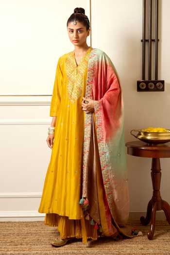 Loka By Veerali Raveshia Chanderi Silk Flared Kurta Sharara Set 