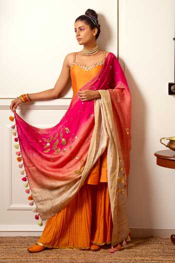 Loka By Veerali Raveshia Chanderi Silk Anarkali Sharara Set 