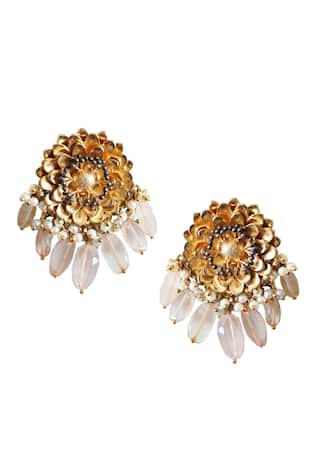 Stone Drop Floral Earrings 