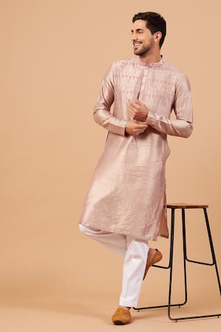 Floral Geometric Embroidered Kurta For Kids