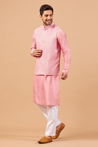 Mirror Work Pink Bundi & Kurta Set For Kids