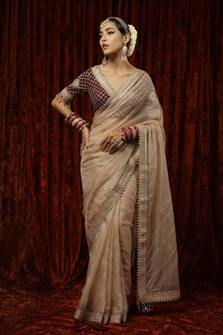 SHIKHAR SHARMA Silk Organza Saree With Gota Embroidered Blouse