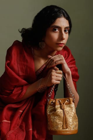 Bombay Brocade Flower Woven Bucket Bag 