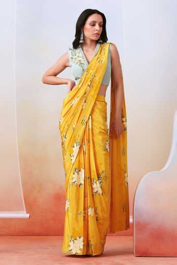 ISHA GUPTA TAYAL Printed Pre-Draped Saree With Blouse 