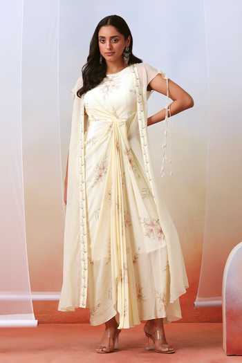 ISHA GUPTA TAYAL Printed Draped Dress With Jacket 