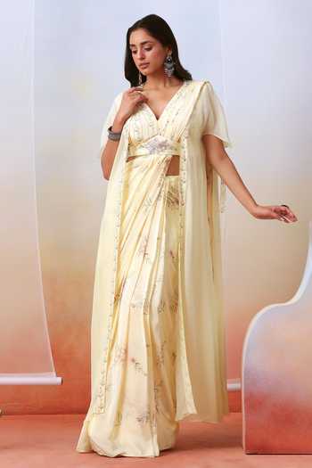 ISHA GUPTA TAYAL Printed Pre-Draped Saree With Cape 