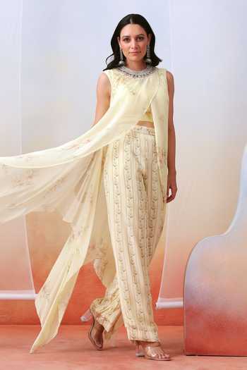 ISHA GUPTA TAYAL Printed Draped Cape & Pant Set 