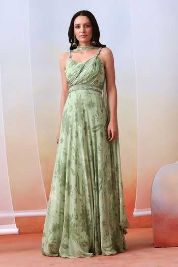 ISHA GUPTA TAYAL Printed Draped Anarkali With Dupatta 