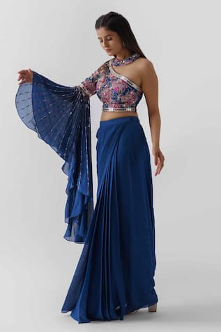 Suruchi Parakh Draped Skirt & Embroidered Crop Top Set 