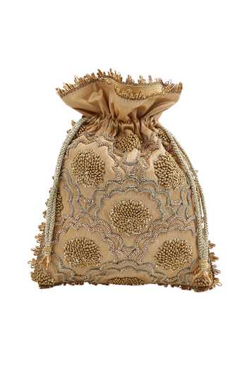 The Purple Sack Floral Embroidered Gold Potli Bag 