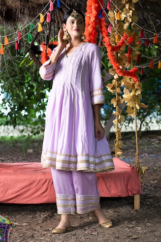 Tanu Malhotra Embroidered Anarkali & Trouser Set