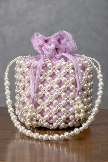 Eena Lavender Pearl Embellished Potli Bag 