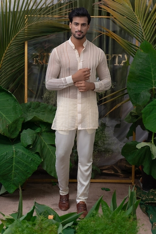Runit Gupta Chanderi Silk Kurta & Cotton Pant Set