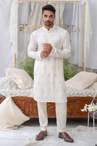 Tree Embroidered Ivory Kurta Set For Kids