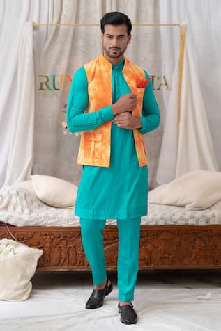 Orange Tie Dye Cotton Linen Bundi For Kids