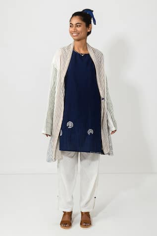 Cotton Striped Jacket Kurta Set 