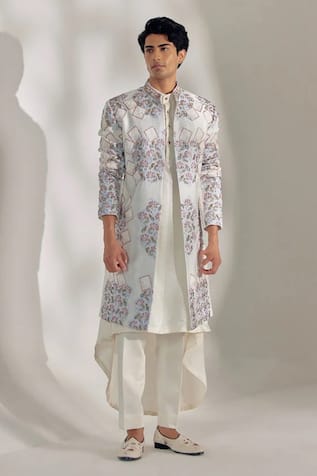Linen Silk Draped Kurta Set 