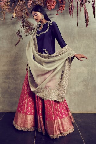 Pink Banarasi Silk Straight Kurti Pant Set Party Wear Look For Women  Designing | eBay