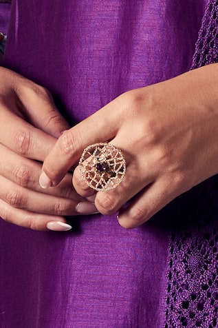 Gold Zari Stone Embellished Ring 