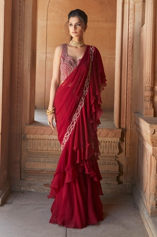 Charu and Vasundhara Pre-Draped Saree With Blouse