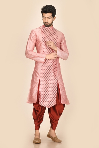 Aryavir Malhotra Silk Printed Kurta & Dhoti Pant Set