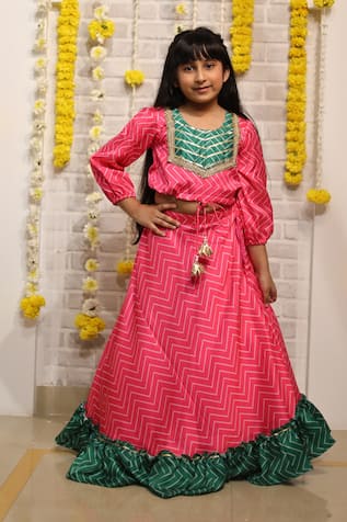 Chevron Print Crop Top & Lehenga Set 