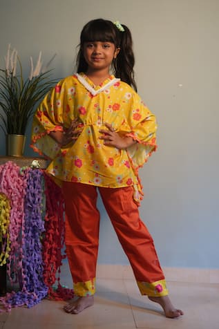 Flower Print Kaftan & Pant Set 