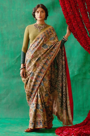 Kasturi Kundal Raagini Kalamkari Tussar Silk Saree