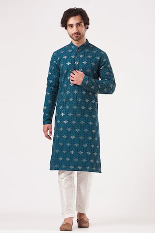 Floral & Sequin Embroidered Kurta Set 