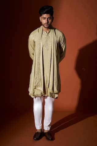 Embroidered Chanderi Silk Kurta Set For Kids