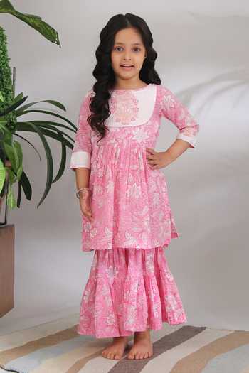 THE COTTON STAPLE Floral Printed Kantha Kurta & Sharara Set 