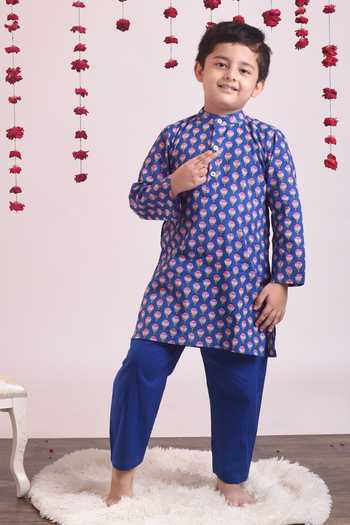 THE COTTON STAPLE Blue Printed Kurta Set 