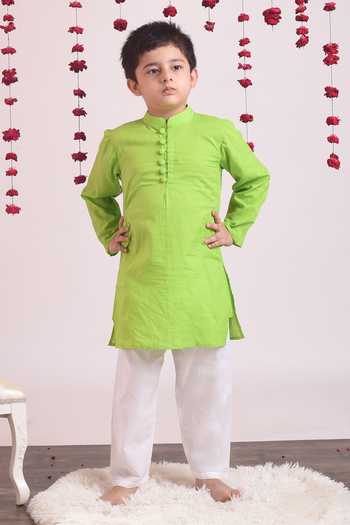 THE COTTON STAPLE Lime Green Cotton Kurta Set 
