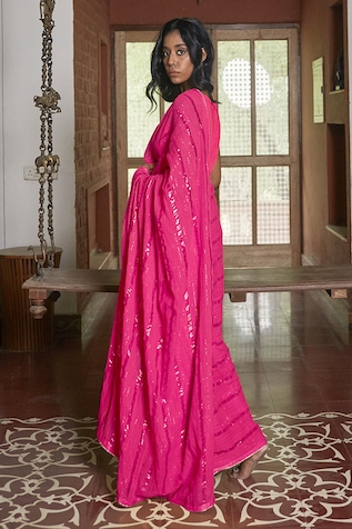 Peeli Dori Handloom Organic Dyed Chanderi Saree