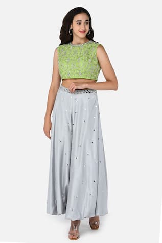 Buy online Teal Crop Top And Palazzo Set With Jacket from ethnic wear for  Women by Janasya for ₹1439 at 54% off | 2024 Limeroad.com