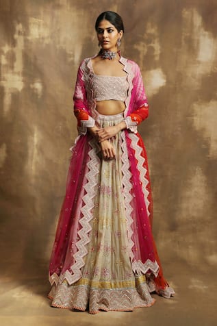 Buy Purple Gathered Lehenga Set with Full Sleeve Blouse by DRISHTI &  ZAHABIA at Ogaan Online Shopping Site