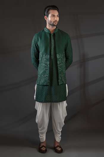 Punit Arora Silk Embroidered Bundi & Kurta Set 