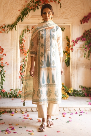 KARAJ JAIPUR Chanderi Printed Kurta Set