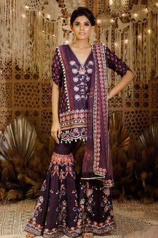 Floral Embroidered Kurta Sharara Set 