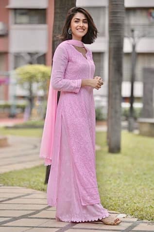 Women's Pink Naira Cut Kurti Printed Kurta For Girls